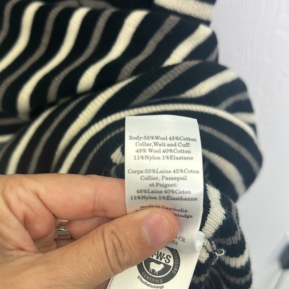 EVERLANE - Ribbed Taupe Canvas Black Stripe Short Sleeve Midi Dress Size Large - Picture 10 of 12